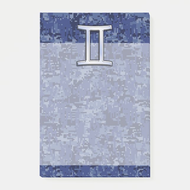 Gemini Zodiac Symbol Blue Digital Camouflage Post-it Block (Framsida)