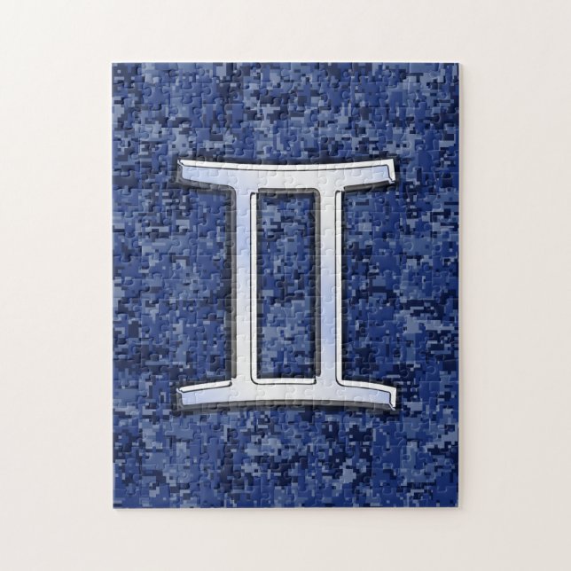 Gemini Zodiac Symbol Blue Digital Camouflage Pussel (Vertikal)