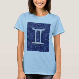 Gemini Zodiac Symbol Blue Digital Camouflage Tee