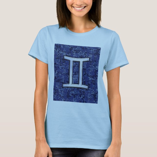 Gemini Zodiac Symbol Blue Digital Camouflage Tee (Framsida)
