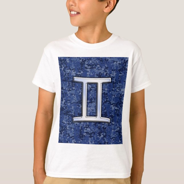 Gemini Zodiac Symbol Blue Digital Camouflage Tee (Framsida)