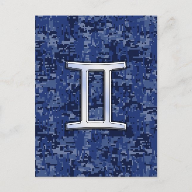 Gemini Zodiac Symbol Blue Digital Camouflage Vykort (Framsida)