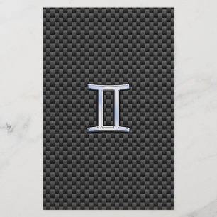 Gemini Zodiac Symbol Charcol Carbon Fiber Stil Brevpapper
