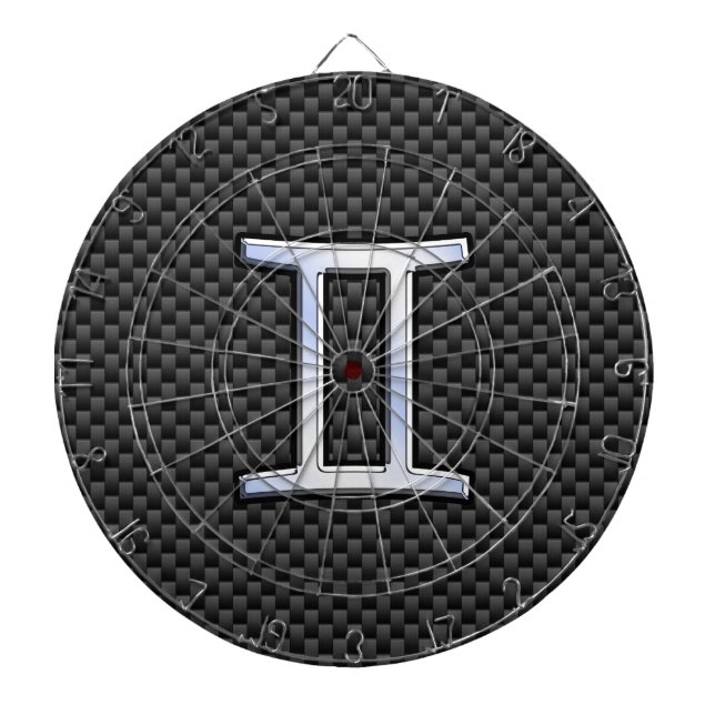 Gemini Zodiac Symbol Charcol Carbon Fiber Stil Darttavla (Framsidan)