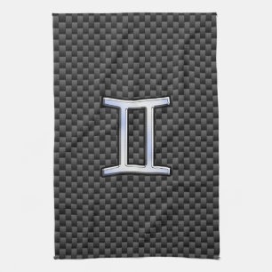 Gemini Zodiac Symbol Charcol Carbon Fiber Stil Kökshandduk
