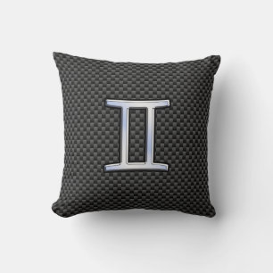 Gemini Zodiac Symbol Charcol Carbon Fiber Stil Kudde
