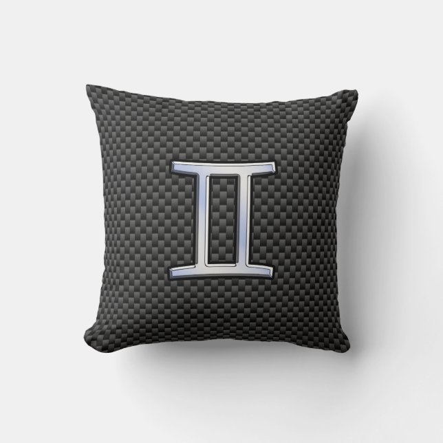 Gemini Zodiac Symbol Charcol Carbon Fiber Stil Kudde (Framsida)