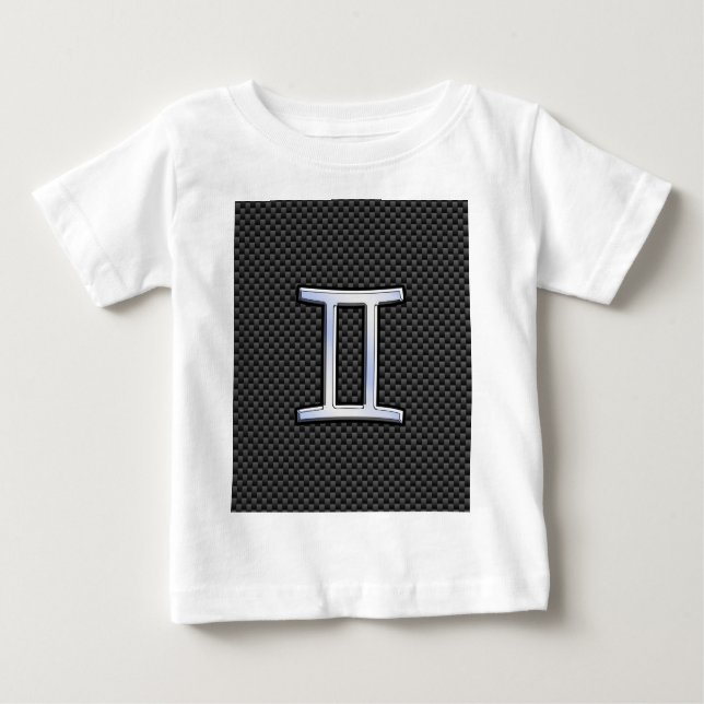 Gemini Zodiac Symbol Charcol Carbon Fiber Stil T-shirt (Framsida)