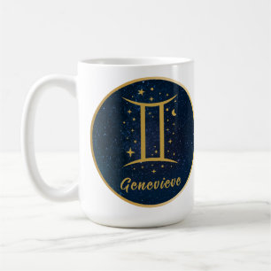 Gemini zodiac symbol guld blå stjärnor personlig kaffemugg