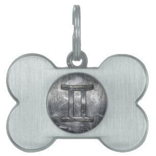 Gemini Zodiac Symbol i Grunge Distress Stil ID-bricka Husdjur