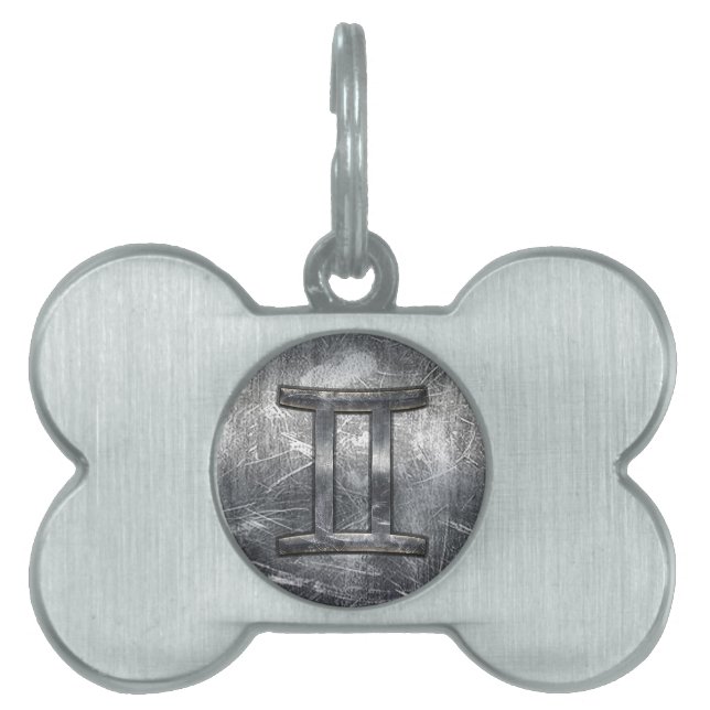 Gemini Zodiac Symbol i Grunge Distress Stil ID-bricka Husdjur (Framsidan)