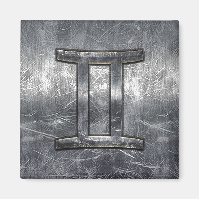 Gemini Zodiac Symbol i Grunge Distress Stil Magnet (Framsidan)
