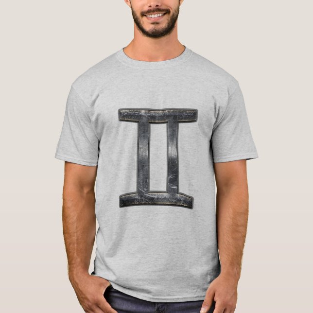 Gemini Zodiac Symbol i Grunge Distress Stil T-shirt (Framsida)