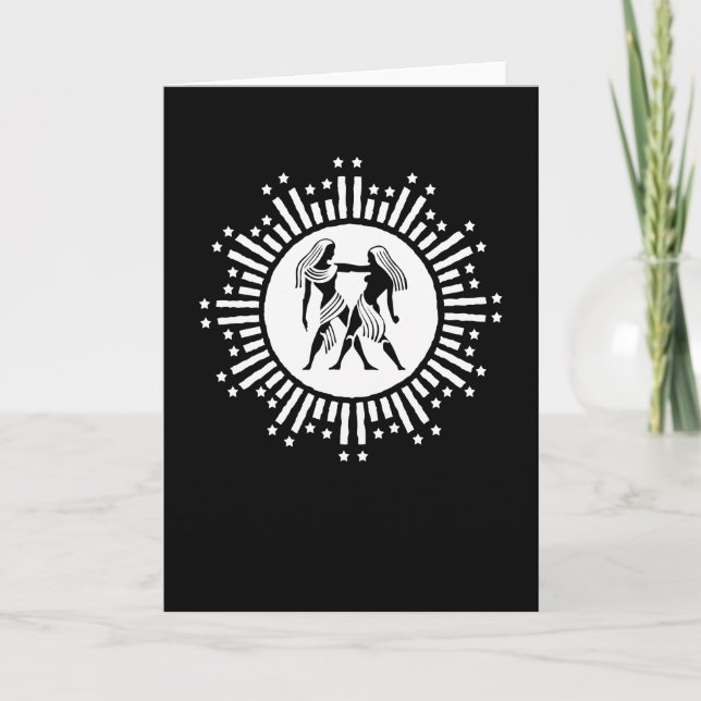 Gemini Zodiac Symbol med Stars Black and White Kort (Framsida)