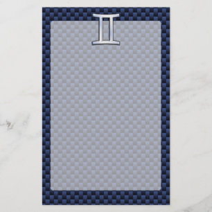 Gemini Zodiac Symbol Navy Blue Carbon Fiber Skriv Brevpapper