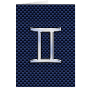 Gemini Zodiac Symbol Navy Blue Carbon Fiber Skriv  Hälsningskort