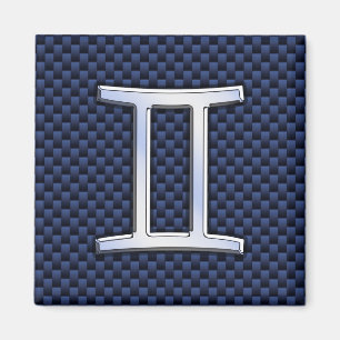 Gemini Zodiac Symbol Navy Blue Carbon Fiber Skriv Magnet