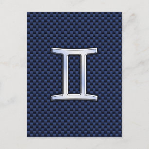 Gemini Zodiac Symbol Navy Blue Carbon Fiber Skriv Vykort