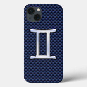 Gemini Zodiac Symbol Navy Blue Carbon Fiber Stil