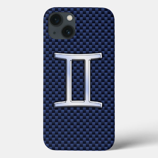 Gemini Zodiac Symbol Navy Blue Carbon Fiber Stil (Baksida)
