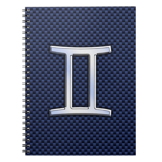 Gemini Zodiac Symbol Navy Blue Carbon Fiber Stil Anteckningsbok Med Spiral (Framsidan)