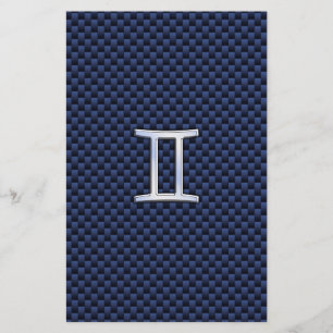 Gemini Zodiac Symbol Navy Blue Carbon Fiber Stil Brevpapper