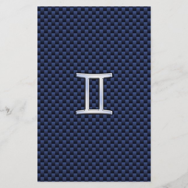 Gemini Zodiac Symbol Navy Blue Carbon Fiber Stil Brevpapper (Framsida)