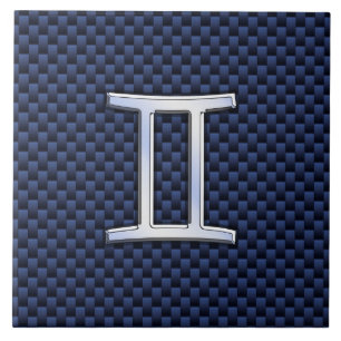 Gemini Zodiac Symbol Navy Blue Carbon Fiber Stil Kakelplatta
