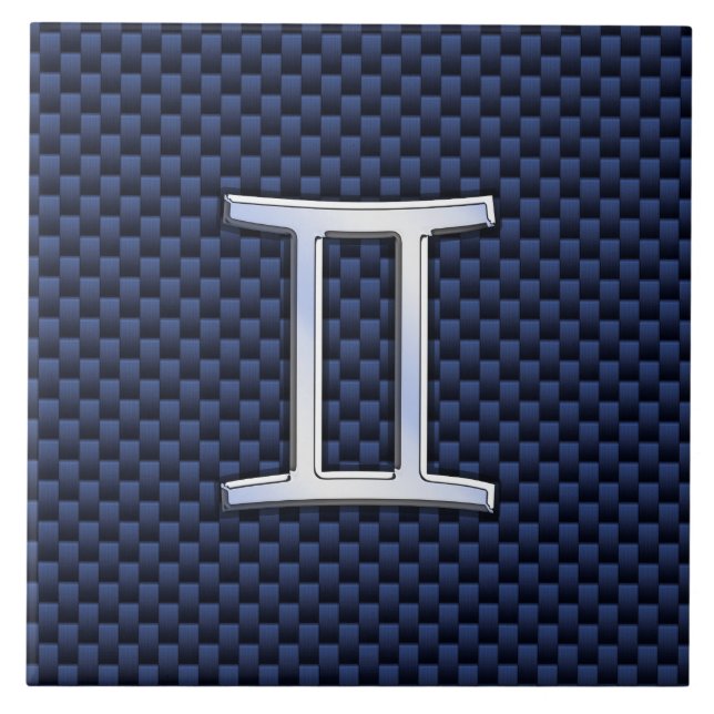 Gemini Zodiac Symbol Navy Blue Carbon Fiber Stil Kakelplatta (Framsidan)