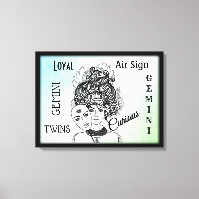 Gemini Zodiac Symbol och Sign Framed Canvastryck (Framsida)