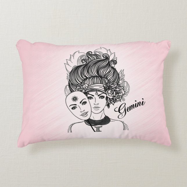 Gemini Zodiac Symbol och Sign Rosa Solid Rosa Bakå Prydnadskudde (Framsidan)