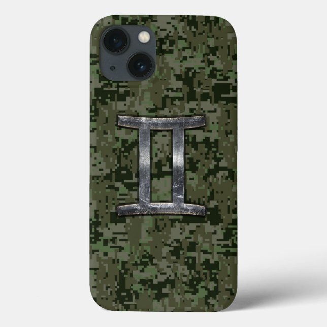 Gemini Zodiac Symbol på Grönt Digital Camouflage (Baksida)
