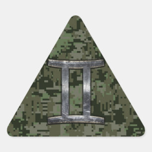 Gemini Zodiac Symbol på Grönt Digital Camouflage Triangelformat Klistermärke