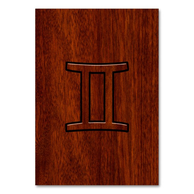 Gemini Zodiac Symbol på Mahogany som Decor Bordsnummer (Framsidan)