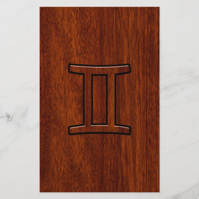 Gemini Zodiac Symbol på Mahogany som Decor Brevpapper (Framsida)