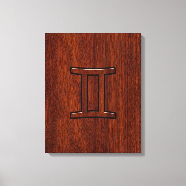 Gemini Zodiac Symbol på Mahogany som Decor Canvastryck (Framsida)
