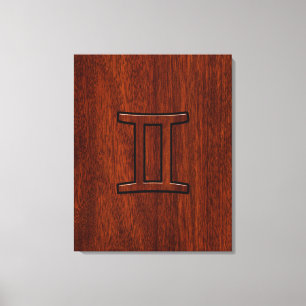 Gemini Zodiac Symbol på Mahogany som Decor Canvastryck