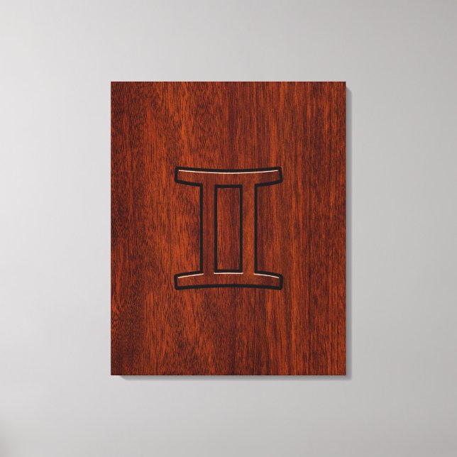 Gemini Zodiac Symbol på Mahogany som Decor Canvastryck (Framsida)