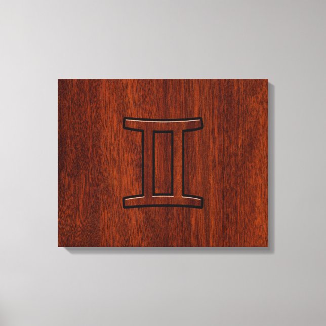 Gemini Zodiac Symbol på Mahogany som Decor Canvastryck (Framsida)