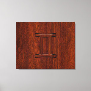 Gemini Zodiac Symbol på Mahogany som Decor Canvastryck