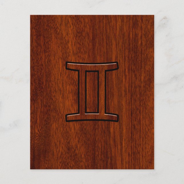 Gemini Zodiac Symbol på Mahogany som Decor Flygblad (Framsidan)