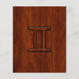 Gemini Zodiac Symbol på Mahogany som Decor Flygblad
