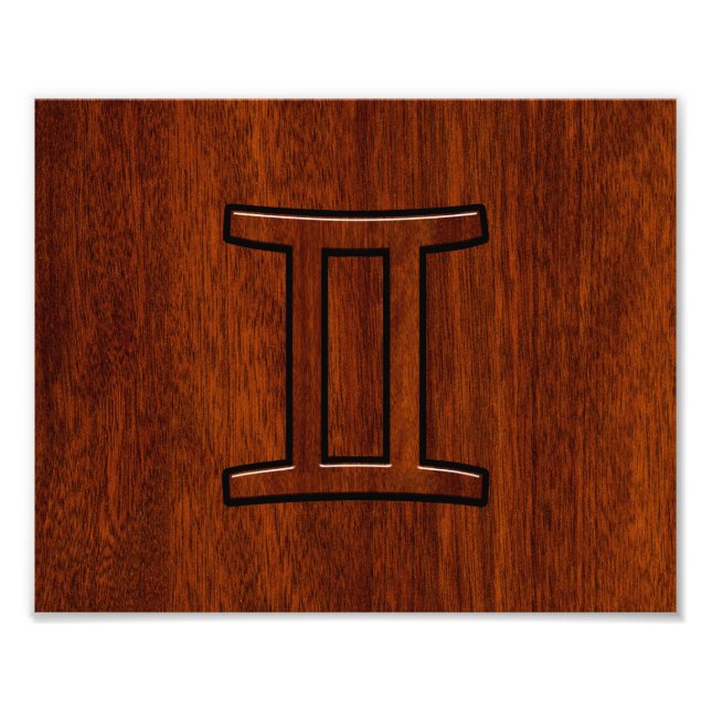 Gemini Zodiac Symbol på Mahogany som Decor Fototryck (Framsidan)