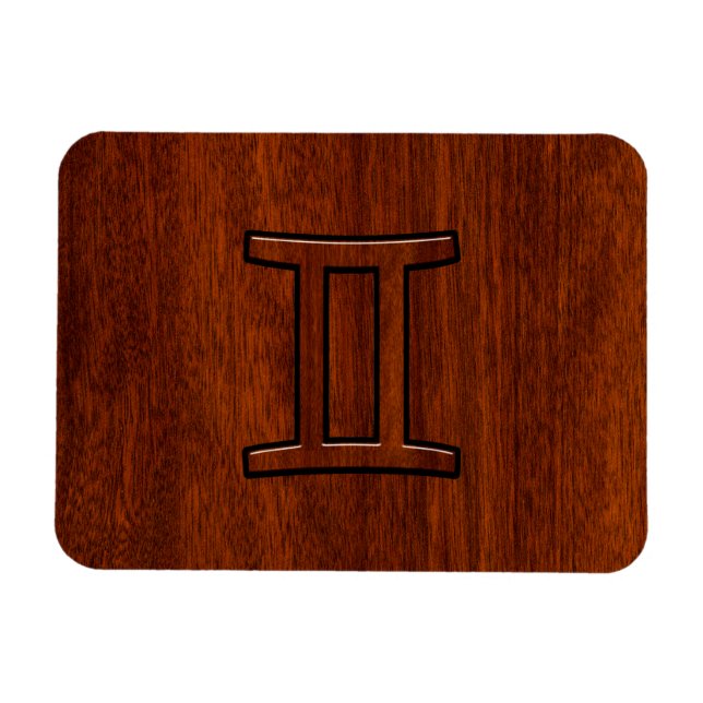 Gemini Zodiac Symbol på Mahogany som Decor Magnet (Horisontell)