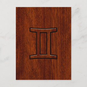Gemini Zodiac Symbol på Mahogany som Decor Vykort