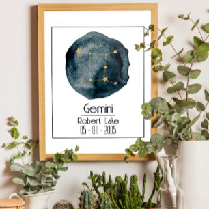 Gemini Zodiac-tecken: Anpassat namn och födelsedag Poster