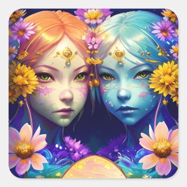 Gemini Zodiac-tecken Fyrkantigt Klistermärke (Framsida)