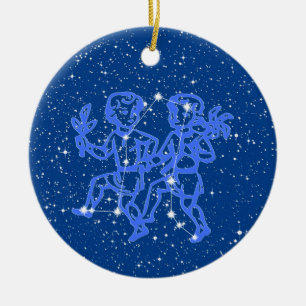 Gemini Zodiac-tecken med stjärnor på Deep Blue Cer Julgransprydnad Keramik