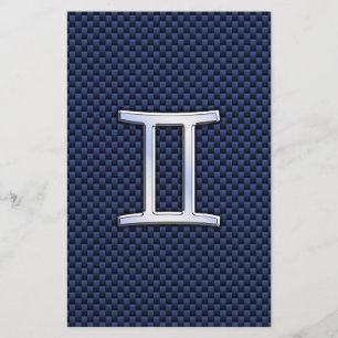 Gemini Zodiac-tecken på Blue Carbon Fiber Stil Brevpapper
