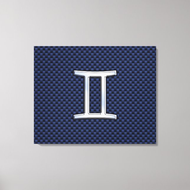 Gemini Zodiac-tecken på Blue Carbon Fiber Stil Canvastryck (Framsida)